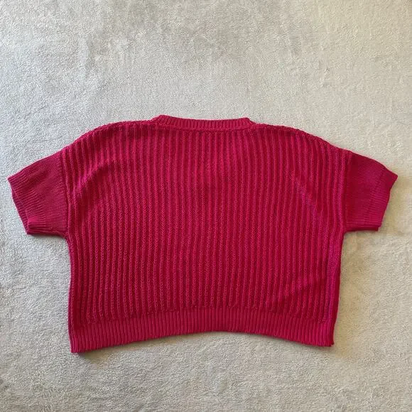 Sundance Sweater Womens Extra Large Pink Chunky Knit Cotton Short Sleeve V Neck - Picture 2 of 5